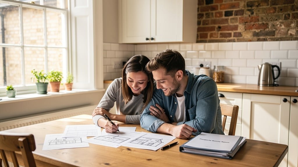 First-time buyers reviewing their property survey report