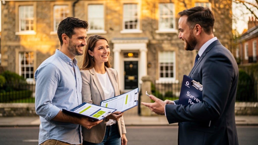 Happy Bristol home buyers receiving their RICS Home Survey report